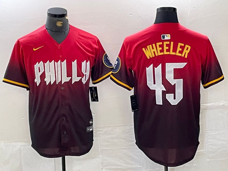 Men Philadelphia Phillies #45 Wheeler Red City Edition Nike 2024 MLB Jersey style 1